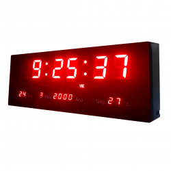 Relógio De Parede Led Digital 36cm x 15cm Com Termômetro Alarme Calendário e Botões de Ajuste traseiro 