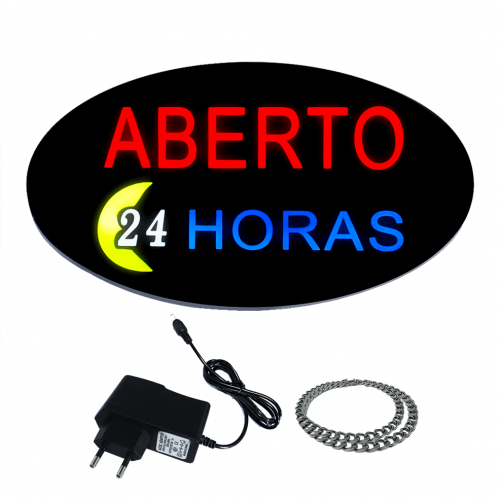 Placa De Led Aberto 24 Horas 43x23cm Letreiro de 