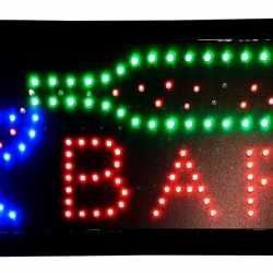 Letreiro De Led Pub Placa de Sinalização Escrito Bar com Efeito Luminoso 48cm x 25cm