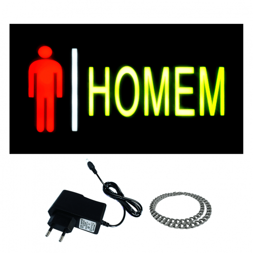 Placa de Led Banheiro Masculino 44cm x 24cm Luminoso de 