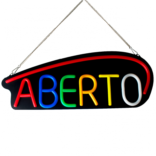 Placa Neon Flex 53cm x 20cm Aberto Letreiro Luminoso Placa Neon Flex 53cm x 20cm Aberto Letreiro Luminoso