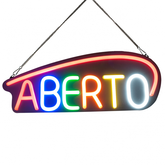 Placa Neon Flex 53cm x 20cm Aberto Letreiro Luminoso Placa Neon Flex 53cm x 20cm Aberto Letreiro Luminoso
