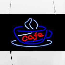 Placa LED Café Letreiro de Sinalização Luminoso 44cm x 24cm Neon 