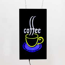 Placa LED Coffee Letreiro de Sinalização Luminoso 44cm x 24cm Neon - Café Vertical