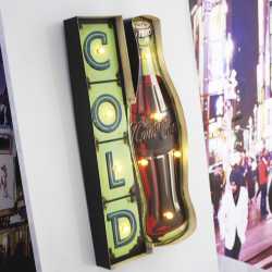 Luminária De Parede Vintage Placa de Led COLD COCA COLA para Decoração Retrô 