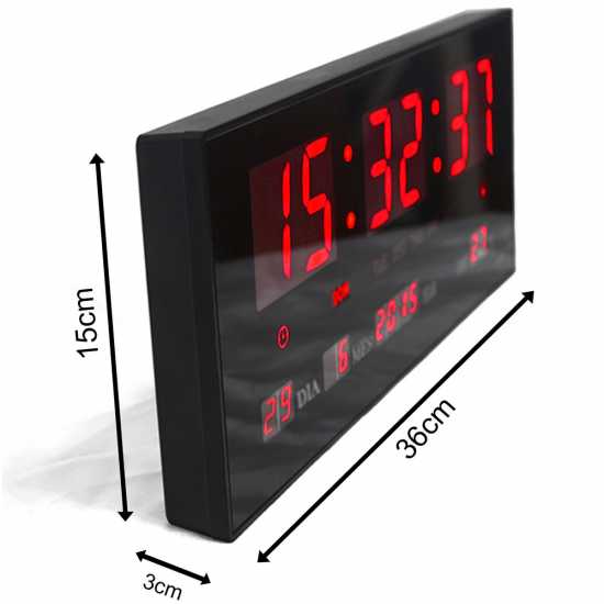 Relógio De Parede Led Digital 36cm x 15cm Com Termômetro Alarme Calendário e Botões de Ajuste traseiro Relógio De Parede Led Digital 36cm x 15cm Com Termômetro Alarme Calendário e Botões de Ajuste traseiro