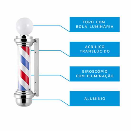 Barber Pole Poste De Barbeiro Giratório Com Globo de Led 85cm Barber Pole Poste De Barbeiro Giratório Com Globo de Led 85cm