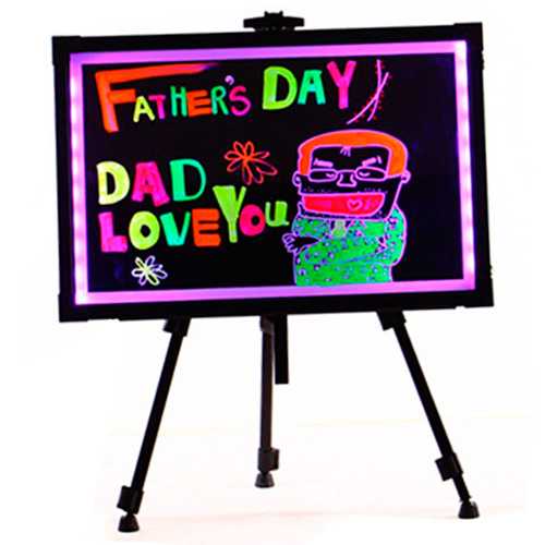 Lousa De Led Quadro Luminoso 80cm X 60cm Efeito Neon Tripe Canetas