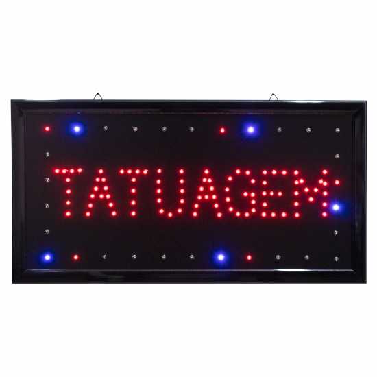 Letreiro De Led Pub Placa de Sinalização Tatuagem com Efeito Luminoso 48cm x 25cm