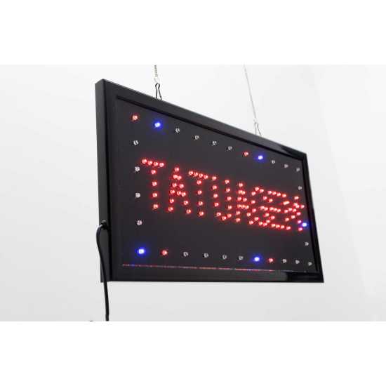 Letreiro De Led Pub Placa de Sinalização Tatuagem com Efeito Luminoso 48cm x 25cm