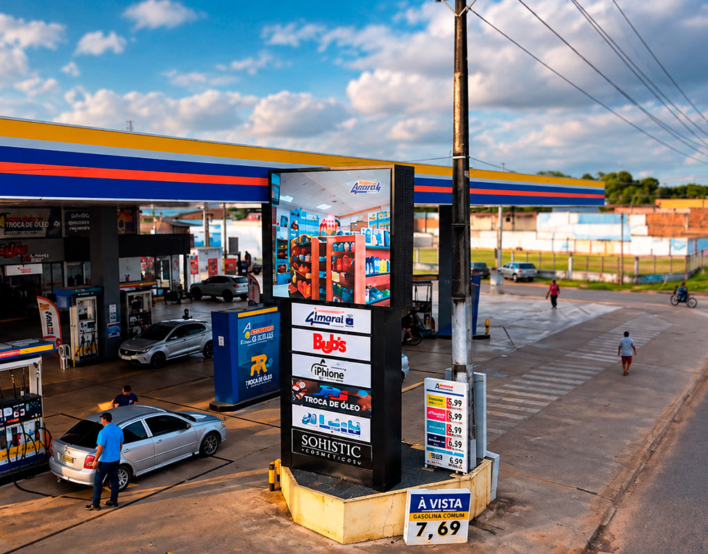 Totem de LED P5 em posto de combustível: case Boa Vista (RR)